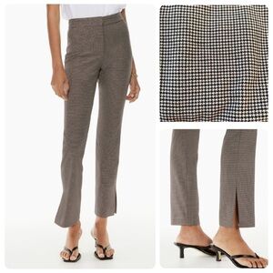Aritzia Babaton Numero Pants Mid Rise Slim Fit Ankle Slits Brown Black Size 16
